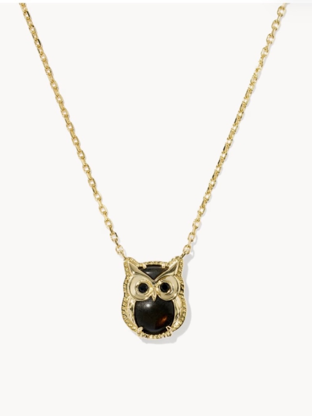 Kendra Scott Owl Gold Short Pendant in Gold Sheen Obsidian, Black Crystal